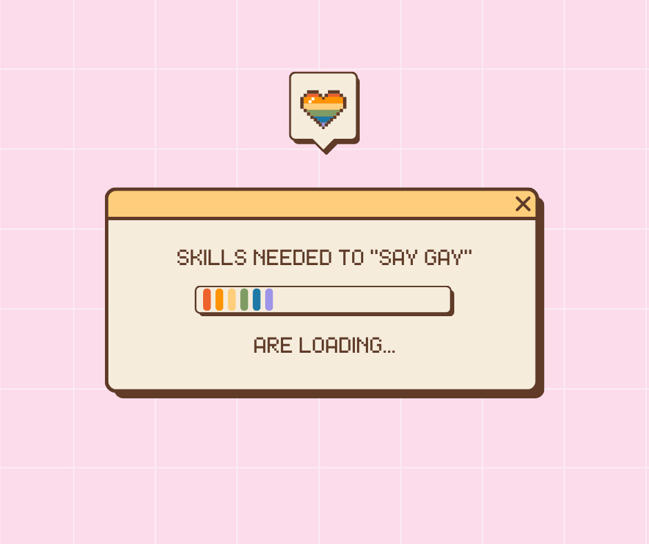 Loading bar in retro format with rainbow bar partially loaded. Beige box with pink background.